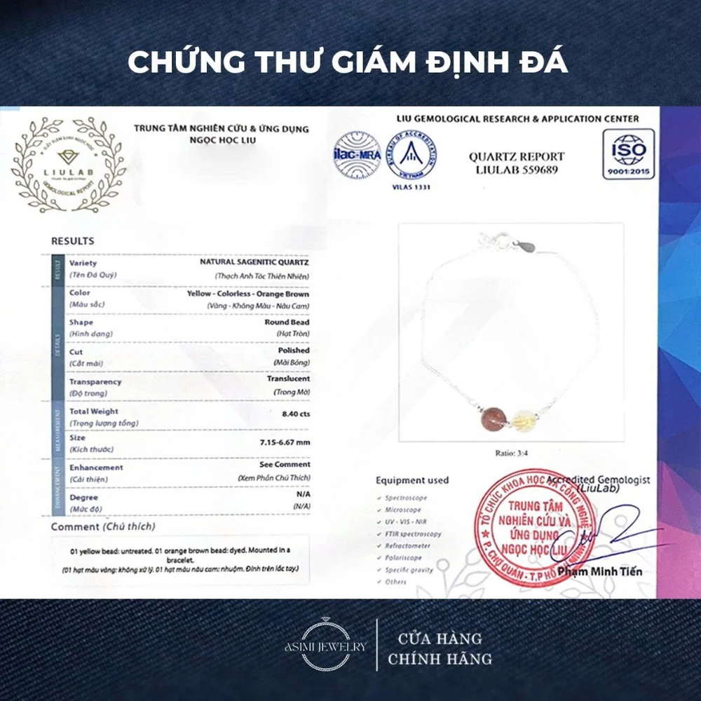 Chứng thư giám định đá LIULAB cho bộ Duo Gems Soul của Asimi