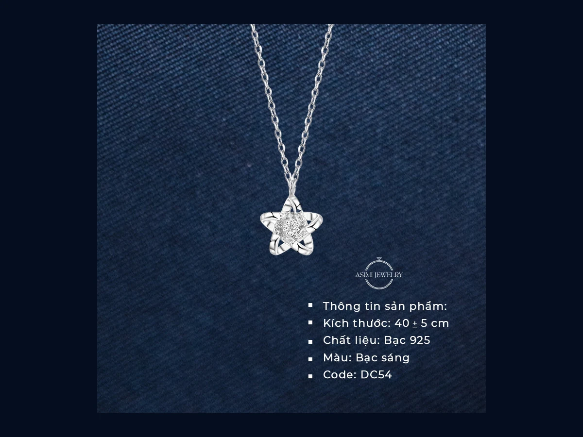 Dây chuyền bạc DC54 mặt ngôi sao đính đá Zircon, dây 40 + 5cm