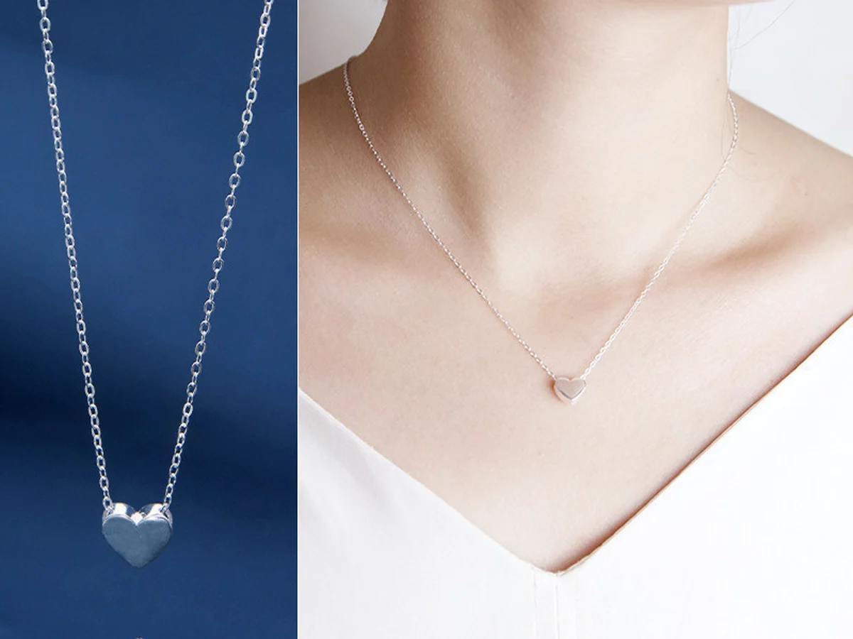 Dây chuyền bạc mặt trái tim liền khối Full Heart DC31, ảnh chụp mẫu và ảnh đeo trên cổ