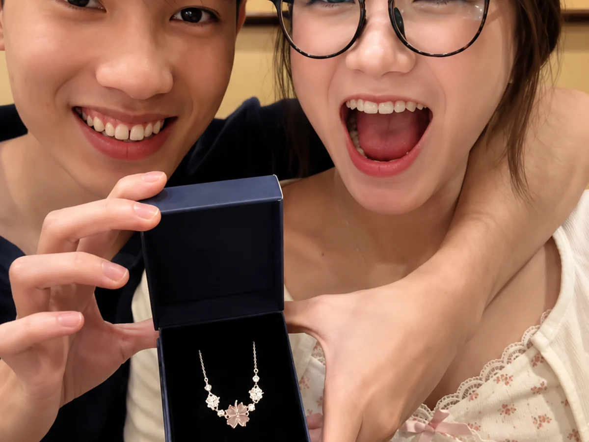 Khoảnh khắc con gái nhận quà — cô gái reo lên khi bạn trai mở hộp dây chuyền bạc Asimi