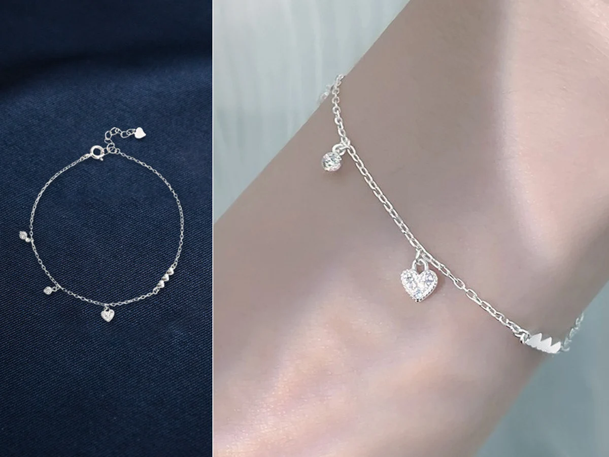 Lắc tay bạc Ý S925 Simple Heart LT24 hình trái tim nhỏ đeo trên cổ tay, ảnh mẫu của Asimi
