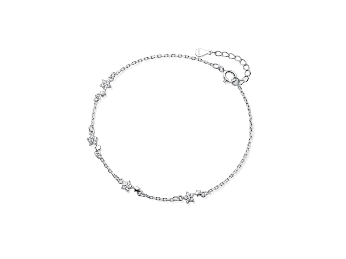 Lắc tay bạc Ý S925 Asimi Star Cute LT33 dây mảnh, các cặp ngôi sao xen kẽ sao đính đá và sao trơn — quà tặng bạn gái dịp 8/3, 20/10